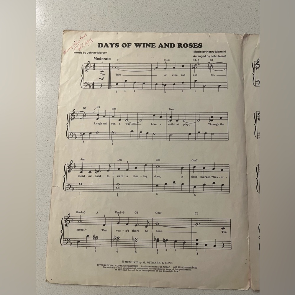 Vintage Sheet Music Days of Wine and Roses Henry Mancini Johnny Mercer 1962 - Picture 7 of 11